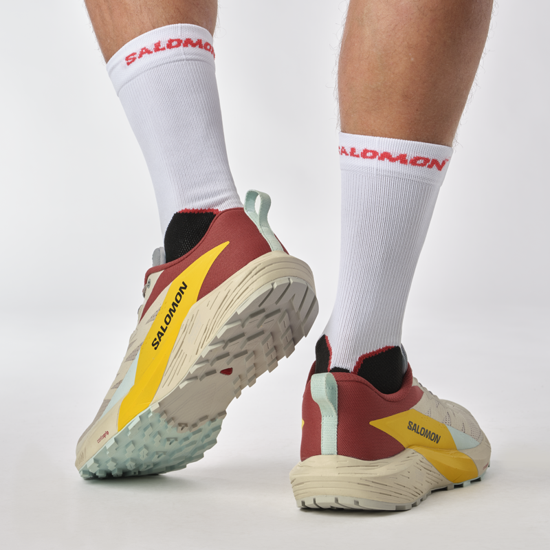 Salomon Sense Ride 5 Men's Trail Running Shoe in Rainy Day/Hot Sauce/Freesia-6